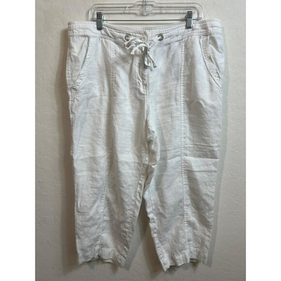 Tommy Bahama Sz 16 White 100% Linen Pants With Adjustable Tie Waist - Picture 1 of 9